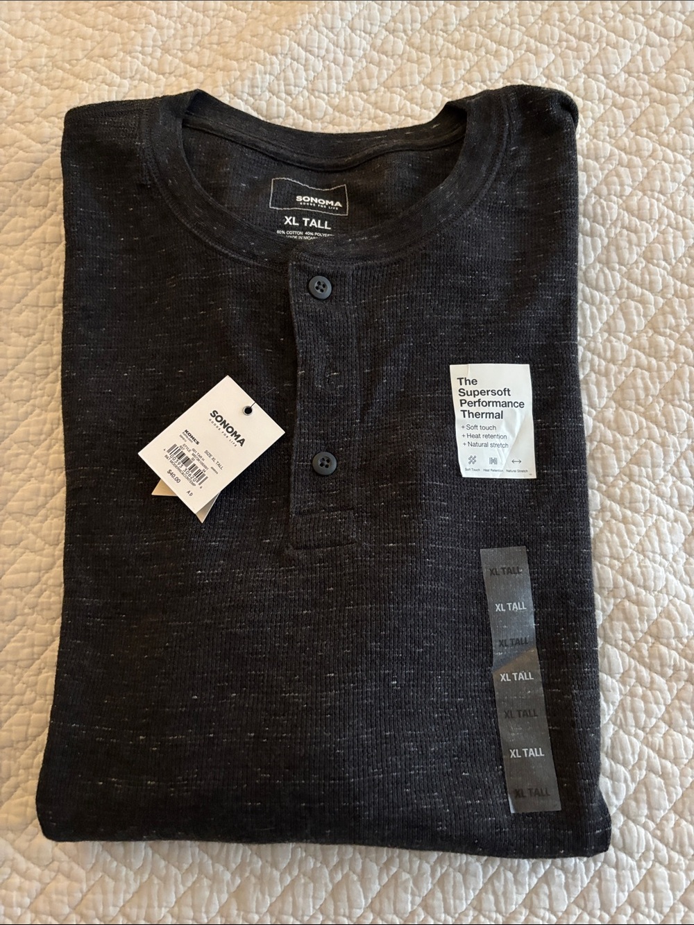 Sonoma Black Supersoft Thermal Henley Shirt